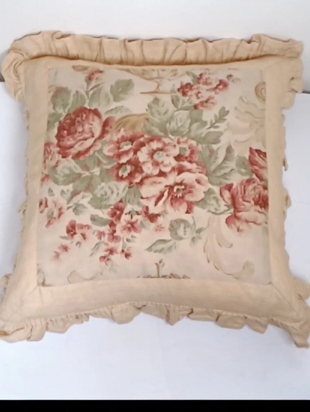 RARE Vintage Ralph Lauren Grosvenor Floral Linen Ruffle Pillow 20